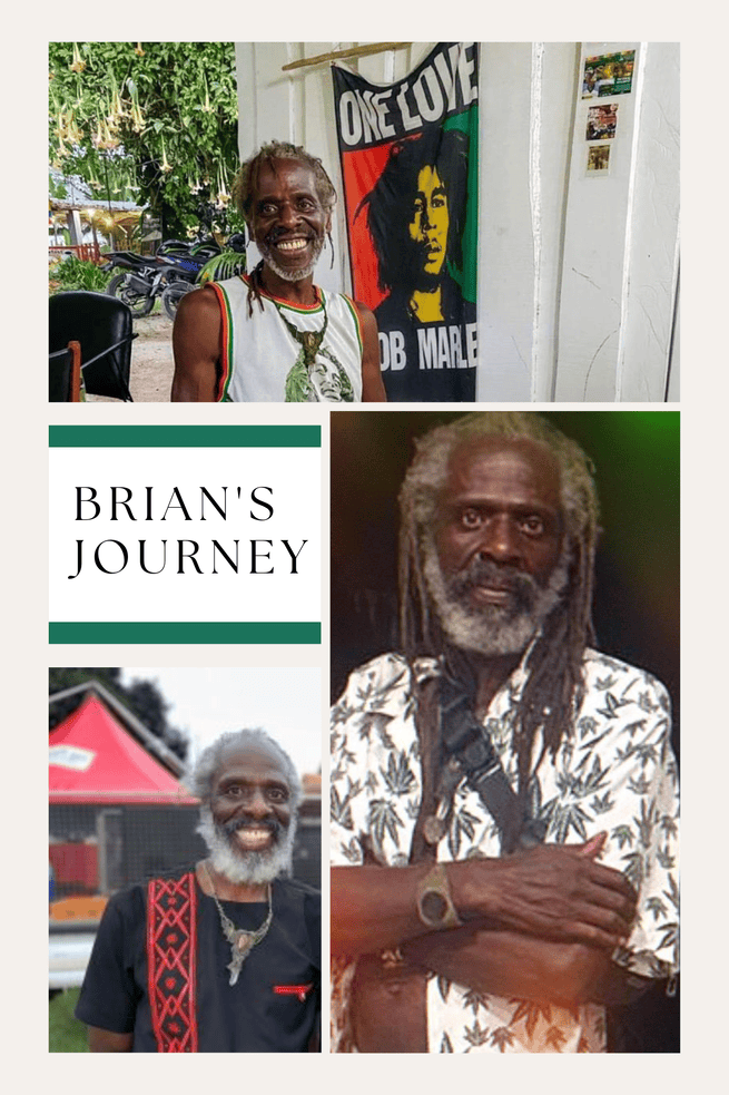 Brian Templeton with One Love Bob Marley flag representing cultural inspiration